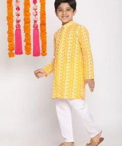 Vastramay Boys Orange And White Kurta Pyjama Set