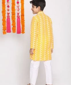 Vastramay Boys Orange And White Kurta Pyjama Set