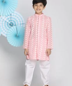 Kurta Pyjama Vastramay Pink And White Baap Beta Kurta And Pyjama Set