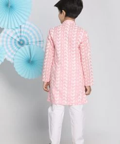 Vastramay Pink Pure Cotton Chikankari Siblings Set