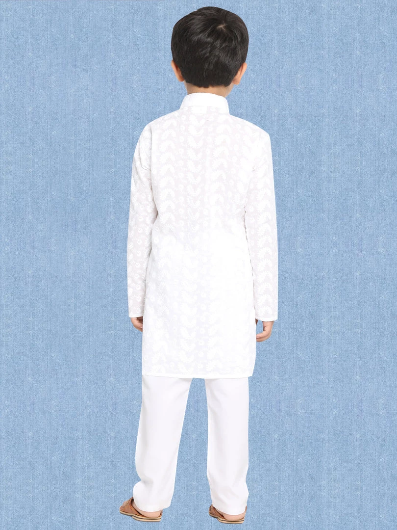 Vastramay White Pure Cotton Chikankari Siblings Set 8 Vastramay White Pure Cotton Chikankari Siblings Set
