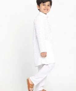 Vastramay Boys White Embroidered Kurta With Pyjamas