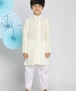 Vastramay Yellow And White Baap Beta Kurta And Pyjama Set Kurta Pyjama