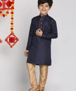 JBN Creation Blue And Rose Gold Jacquard Kurta Pyjama Set Boys