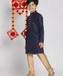 JBN Creation Blue And Rose Gold Jacquard Kurta Pyjama Set Boys
