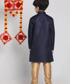 JBN Creation Blue And Rose Gold Jacquard Kurta Pyjama Set Boys
