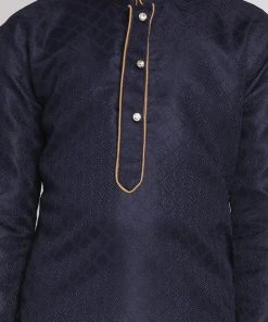JBN Creation Blue And Rose Gold Jacquard Kurta Pyjama Set Boys