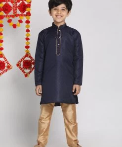 JBN Creation Blue And Rose Gold Jacquard Kurta Pyjama Set Boys