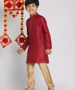 JBN Creation Pink And Rose Gold Jacquard Kurta Pyjama Set