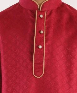 Boys Vastramay Boy's Pink & Gold-Toned Solid Kurta With Pyjamas