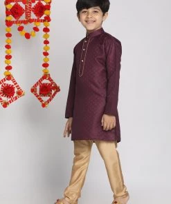 JBN Creation Purple And Rose Gold Jacquard Kurta Pyjama Set Boys