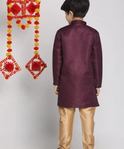 JBN Creation Purple And Rose Gold Jacquard Kurta Pyjama Set Boys