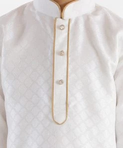 Boys Vastramay Boy's White & Gold-Toned Solid Kurta With Pyjamas