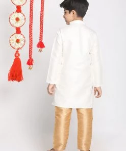 JBN Creation Boys White And Rose Gold Jacquard Kurta Pyjama Set