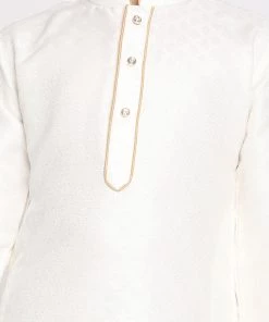 JBN Creation Boys White And Rose Gold Jacquard Kurta Pyjama Set