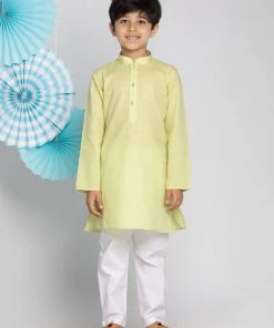 Vastramay Boys' Green And White Kurta Pyjama Set