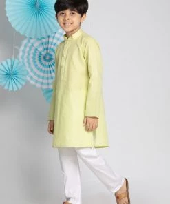 Vastramay Boys' Green And White Kurta Pyjama Set