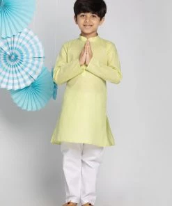 Vastramay Boys' Green And White Kurta Pyjama Set