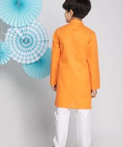 VASTRAMAY Boys Orange And White Kurta Pyjama Set 11 VASTRAMAY Boys Orange And White Kurta Pyjama Set