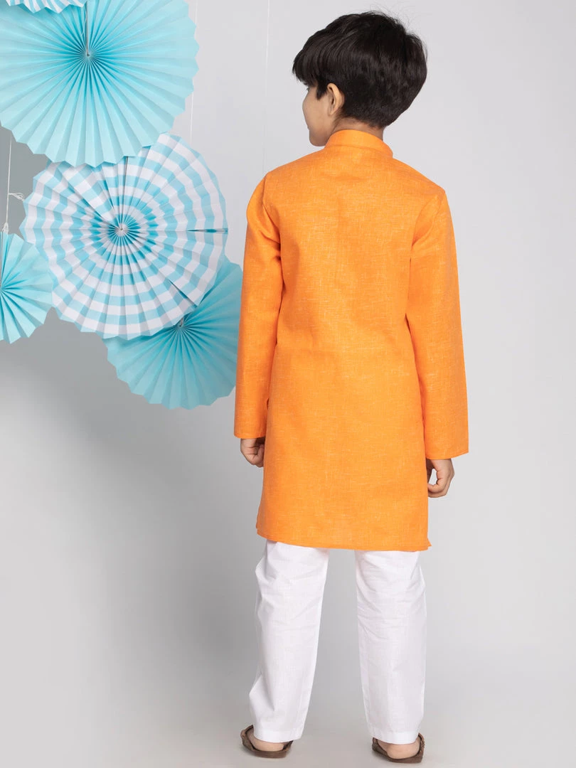 VASTRAMAY Boys Orange And White Kurta Pyjama Set 5 VASTRAMAY Boys Orange And White Kurta Pyjama Set