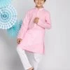 VASTRAMAY Boys' Pink And White Kurta Pyjama Set