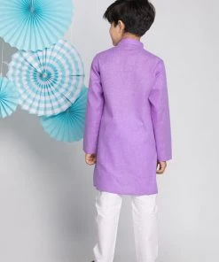 Vastramay Boys' Purple And White Kurta Pyjama Set