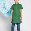 Vastramay Boys' Green Melange Half Sleeve Kurta 2 Vastramay Boys' Green Melange Half Sleeve Kurta