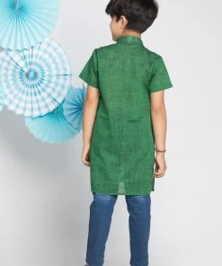 Vastramay Boys' Green Melange Half Sleeve Kurta