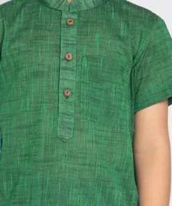 Vastramay Boys' Green Melange Half Sleeve Kurta