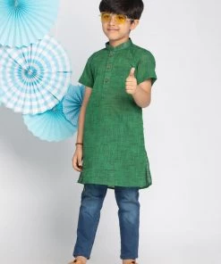 Vastramay Boys' Green Melange Half Sleeve Kurta