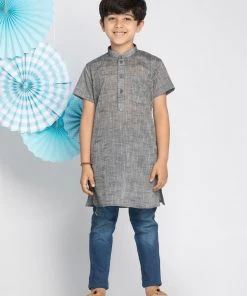 Vastramay Boys' Grey Melange Half Sleeve Kurta