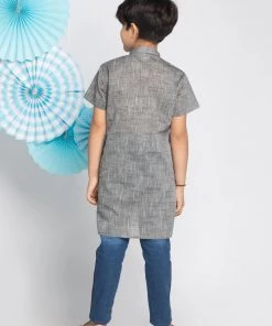 Vastramay Boys' Grey Melange Half Sleeve Kurta