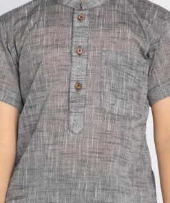Vastramay Boys' Grey Melange Half Sleeve Kurta