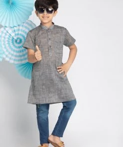 Vastramay Boys' Grey Melange Half Sleeve Kurta