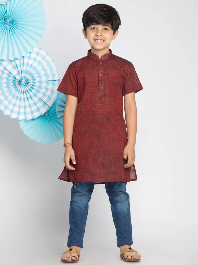 Vastramay Boys' Brown Melange Half Sleeve Kurta 7 Vastramay Boys' Brown Melange Half Sleeve Kurta