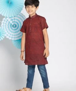 Vastramay Boys' Brown Melange Half Sleeve Kurta 9 Vastramay Boys' Brown Melange Half Sleeve Kurta