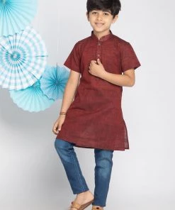 Vastramay Boys' Brown Melange Half Sleeve Kurta