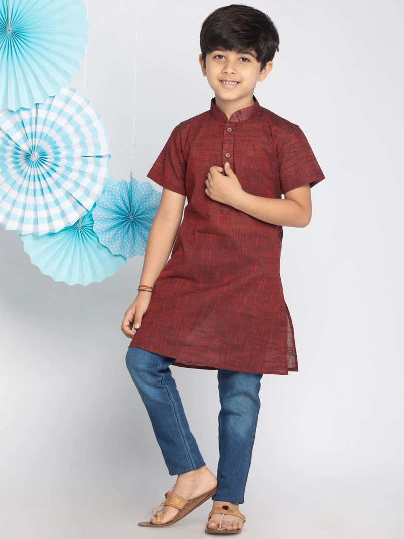 Vastramay Boys' Brown Melange Half Sleeve Kurta 3 Vastramay Boys' Brown Melange Half Sleeve Kurta