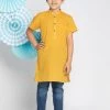 Vastramay Boys' Mustard Yelllow Melange Half Sleeve Kurta