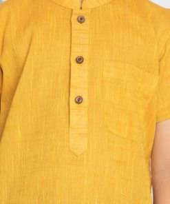 Vastramay Boys' Mustard Yelllow Melange Half Sleeve Kurta