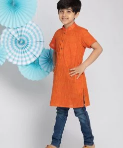 Vastramay Boys' Orange Melange Half Sleeve Kurta