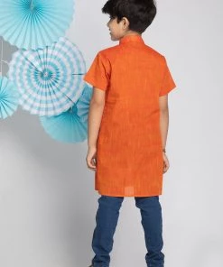 Vastramay Boys' Orange Melange Half Sleeve Kurta