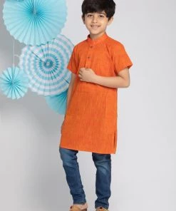 Vastramay Boys' Orange Melange Half Sleeve Kurta