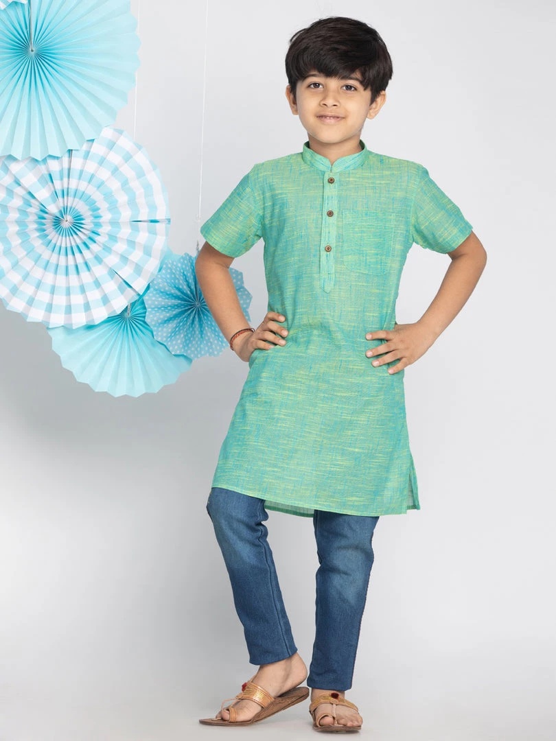 Vastramay Boys' Green Handloom Half Sleeve Kurta 3 Vastramay Boys' Green Handloom Half Sleeve Kurta