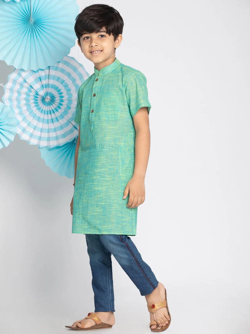 Vastramay Boys' Green Handloom Half Sleeve Kurta 4 Vastramay Boys' Green Handloom Half Sleeve Kurta