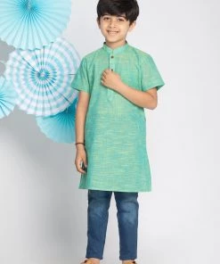 Vastramay Boys' Green Handloom Half Sleeve Kurta 12 Vastramay Boys' Green Handloom Half Sleeve Kurta