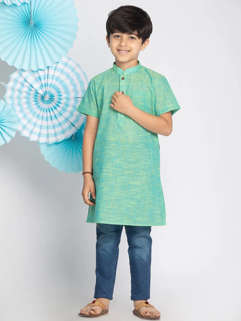 Vastramay Boys' Green Handloom Half Sleeve Kurta 7 Vastramay Boys' Green Handloom Half Sleeve Kurta