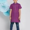 Vastramay Boys' Purple Handloom Half Sleeve Kurta
