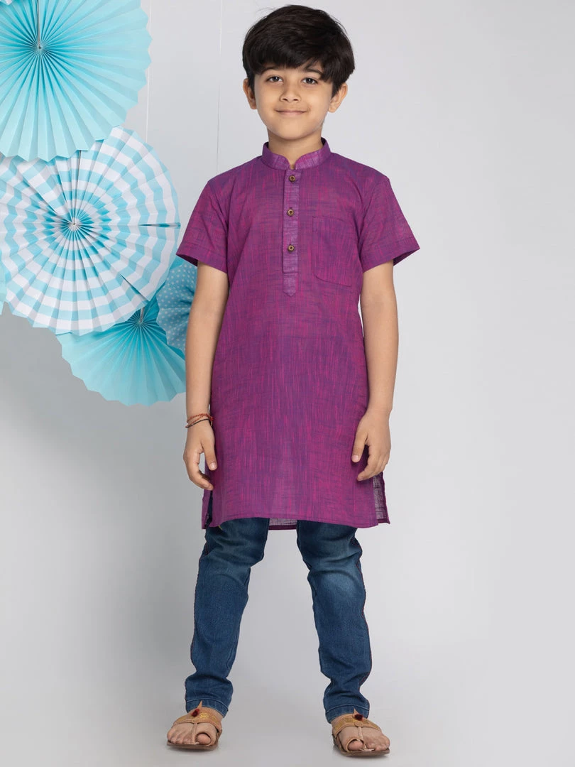 Vastramay Boys' Purple Handloom Half Sleeve Kurta 3 Vastramay Boys' Purple Handloom Half Sleeve Kurta
