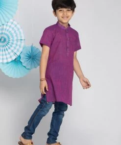 Vastramay Boys' Purple Handloom Half Sleeve Kurta